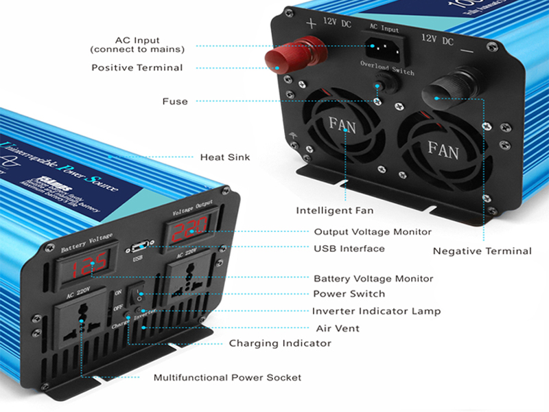 China Made 1000w 1500w 2000w Inverter Charger Ups Pure Sine Wave Power Inverter 12v 24v 48v